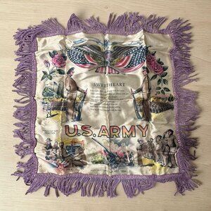 Vintage Sweetheart U.S. Army Souvenir Pillowcase Sham W/ Patriotic Design